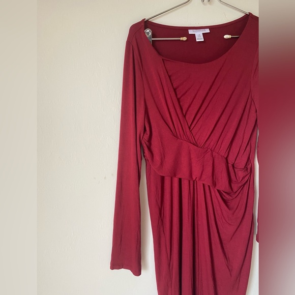 Motherhood Maternity Women Empire Waist Long Sleeve Dress - Burgundy - Size M - Picture 4 of 13